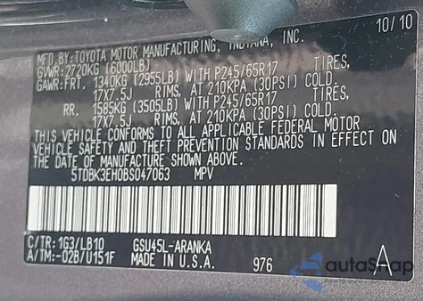 2011 Toyota Highlander Se V6 from USA, damaged, VIN 5TDBK3EH0BS047063